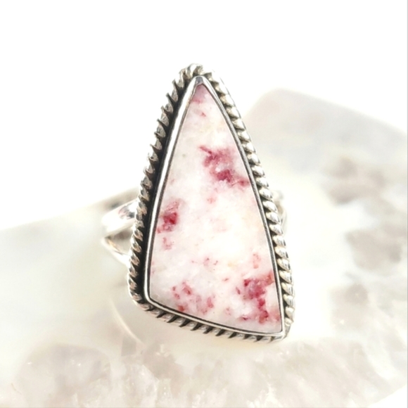 Sterling Silver Rare Cinnabar Triangle Ring Size 7.5 - Picture 10 of 14